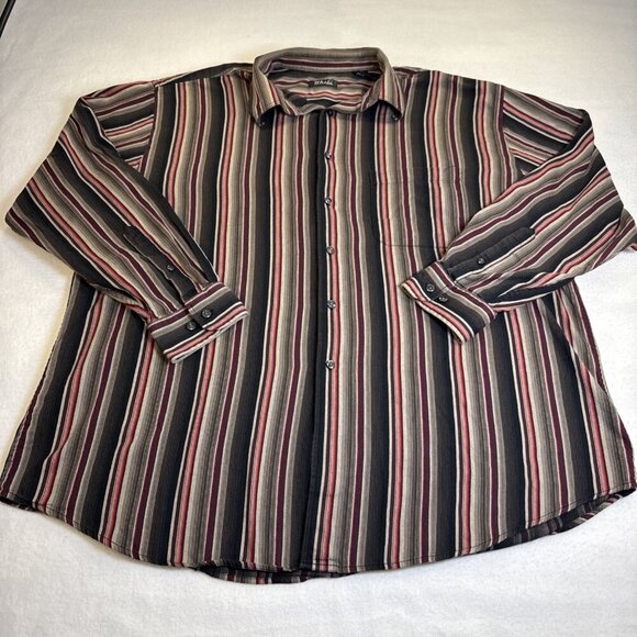 D'Avila Other - D'Avila Mens XXL Long Sleeve Button Down Shirt Striped Cotton Casual Brown Red